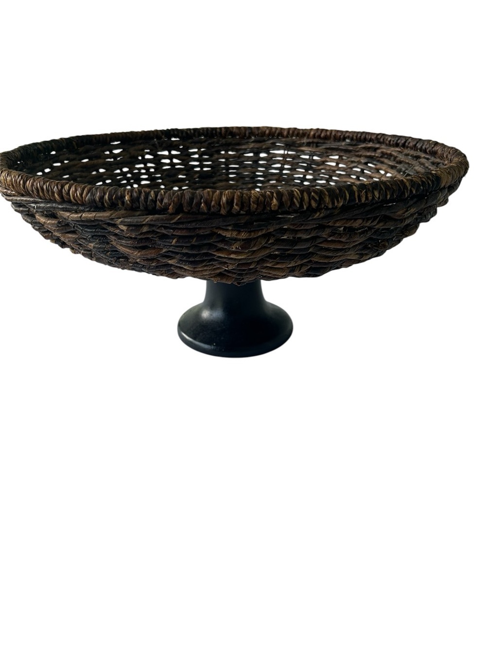 Wicker Woven Pedestal Fruit Bowl Plant Holder Storage Display Boho Basket 15”